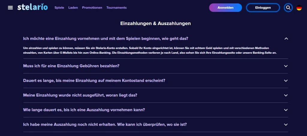 Stelario Kassenbereichs mit verfügbaren Zahlungsmethoden